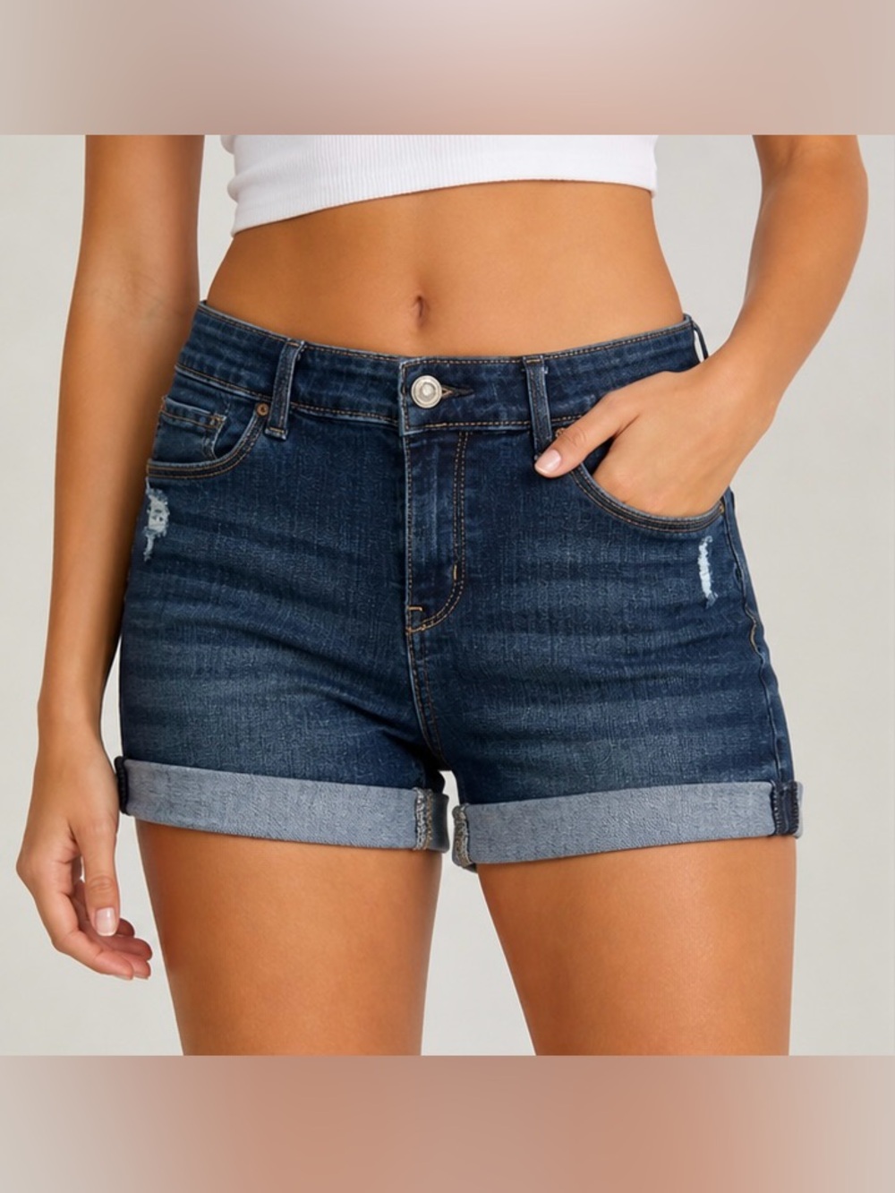 Y2K Levy’s Low Rise Cuffed Dark Wash Distressed Casual Summer Denim shorts
